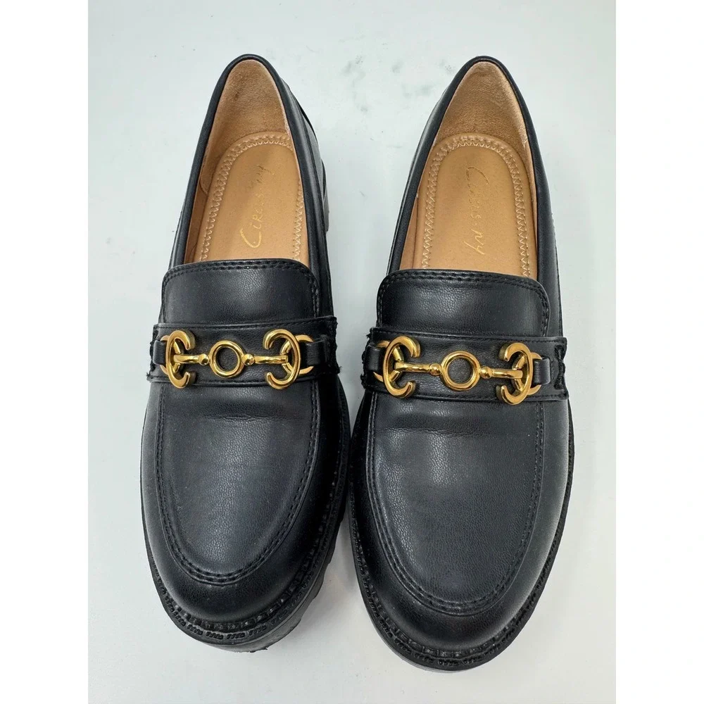 Circus NY by Sam Edelman Deana‎ Black Lug Sole Horsebit Loafers Platform Size 6M